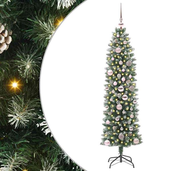 vidaXL Konstgjort smalt jultr&auml;d med 150 LED-lampor Gr&ouml;n och Vit 150 cm