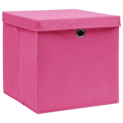 vidaXL Förvaringslådor med lock 4 st 28x28x28 cm rosa