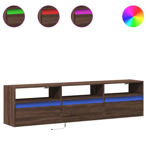 vidaXL Väggmonterad tv-bänk LEDs brun ek 180x31x45 cm