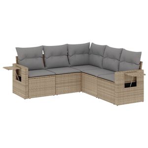 vidaXL Soffgrupp f&ouml;r tr&auml;dg&aring;rden med dynor 5 delar beige konstrotting