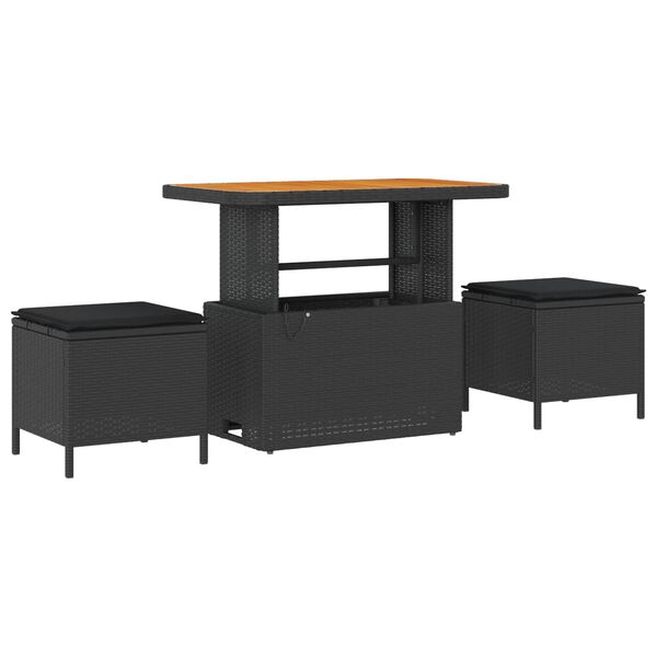 vidaXL Tr&auml;dg&aring;rdsoffset med kudde 9 pcs Svart Poly rattan