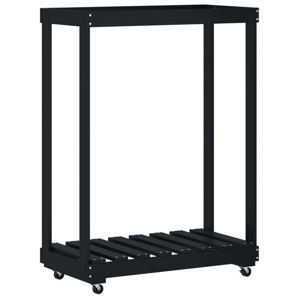 vidaXL Vedst&auml;ll med hjul svart 76,5x40x108 cm massiv furu