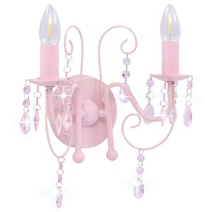 vidaXL V&auml;gglampa med p&auml;rlor rosa 2 x E14-lampor