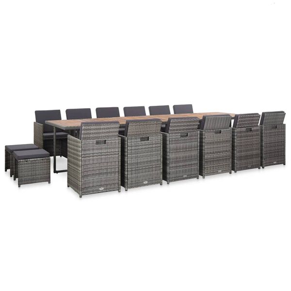 vidaXL Matgrupp f&ouml;r tr&auml;dg&aring;rden med dynor 17 delar konstrotting gr&aring;