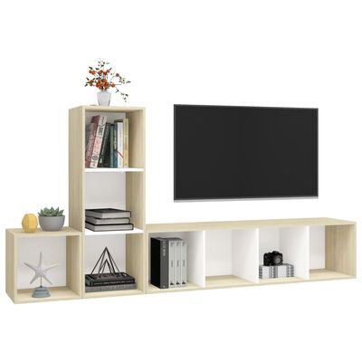 vidaXL TV-skåp 3 st vit och sonoma-ek konstruerat trä