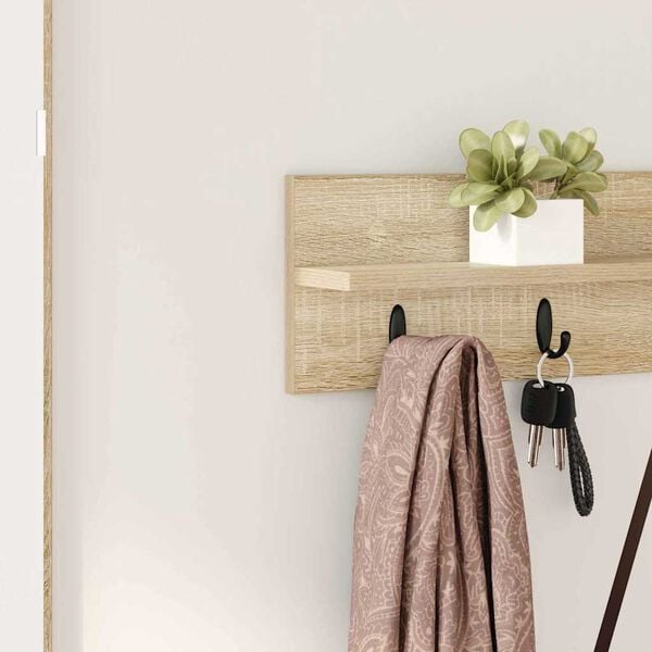 vidaXL V&auml;ggmonterad Kl&auml;dh&auml;ngare Sonoma-ek 80 x 10,5 x 18 cm