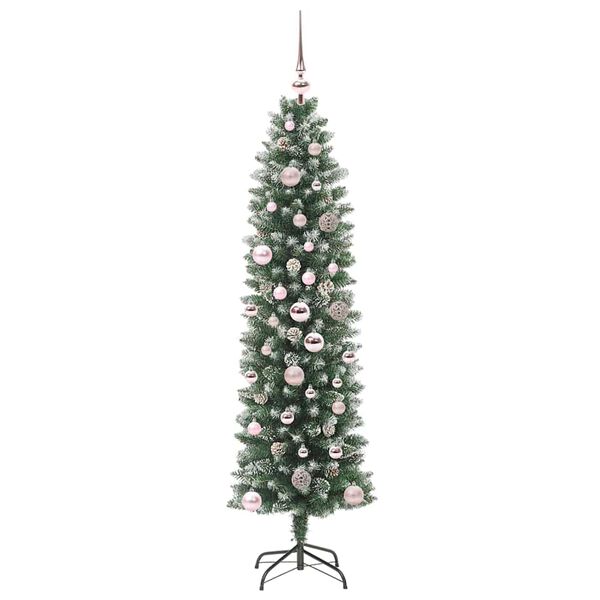 vidaXL Konstgjort smalt jultr&auml;d med 150 LED-lampor Gr&ouml;n och Vit 150 cm