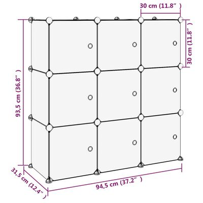 vidaXL Förvaringskuber stapelbara 9 kuber med dörrar svart PP