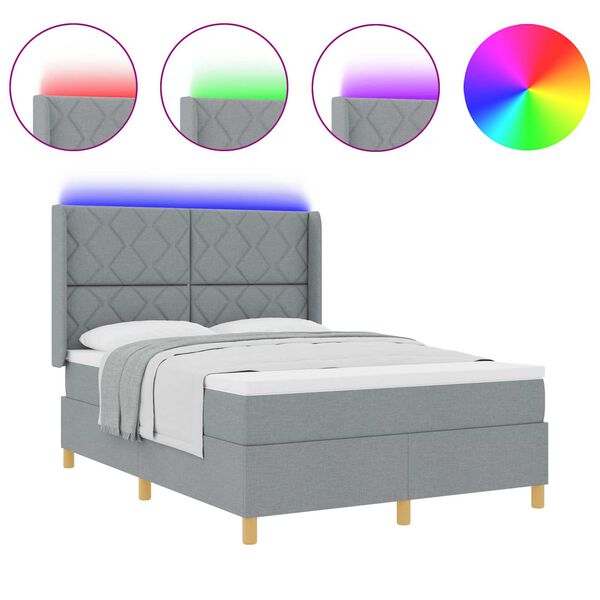 vidaXL B&auml;ddfj&auml;der med madrass med huvudgavel Ljusgr&aring; 140 x 200 cm tyg