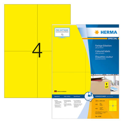 HERMA Permanenta etiketter A4 105x148 mm 100 ark gul