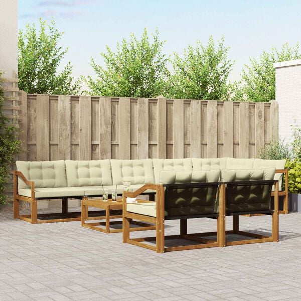 vidaXL Utomhussoffset med kudde 9 pcs Naturlig och Gr&auml;dde