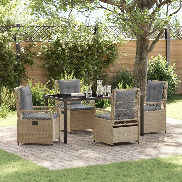 vidaXL Tr&auml;dg&aring;rdsm&ouml;belset 5 pcs Beige och Ljusgr&aring; konstrotting