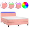 vidaXL Rams&auml;ng med madrass & LED rosa 140x190 cm sammet