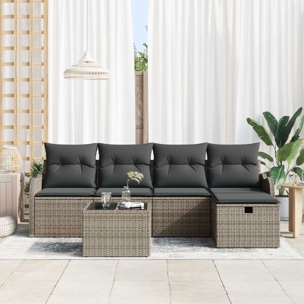 vidaXL Trädgårdsoffset 6 pcs Grå 231 x 117 x 85 cm Poly rattan