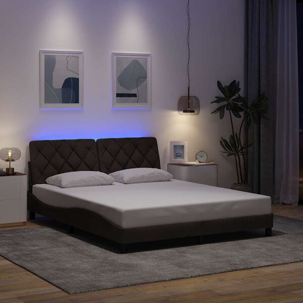 vidaXL Bed Frame with LED without Mattress Dark Brown 160x200 cm Fabric