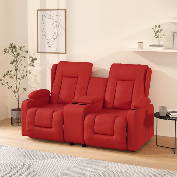 vidaXL Massagef&aring;t&ouml;lj med kopph&aring;llare 2-sits vinr&ouml;d konstl&auml;der