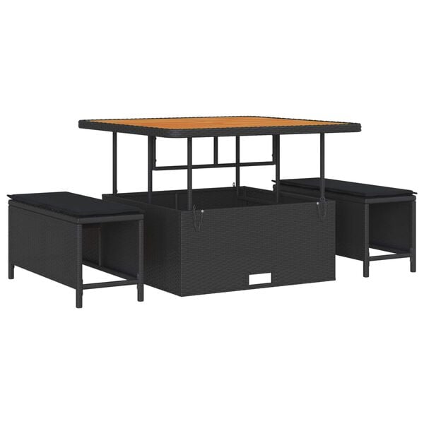 vidaXL Tr&auml;dg&aring;rdsoffset 9 pcs Svart Poly Rattan och Pulverlackerad St&aring;l