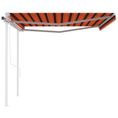 vidaXL Markis med stolpar automatisk infällbar 4x3 m orange och brun