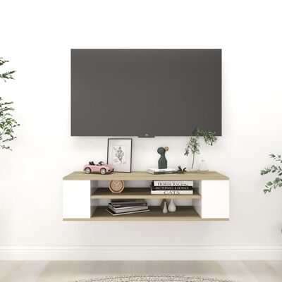vidaXL TV-väggskåp vit och sonoma-ek 100x30x26,5 cm konstruerat trä