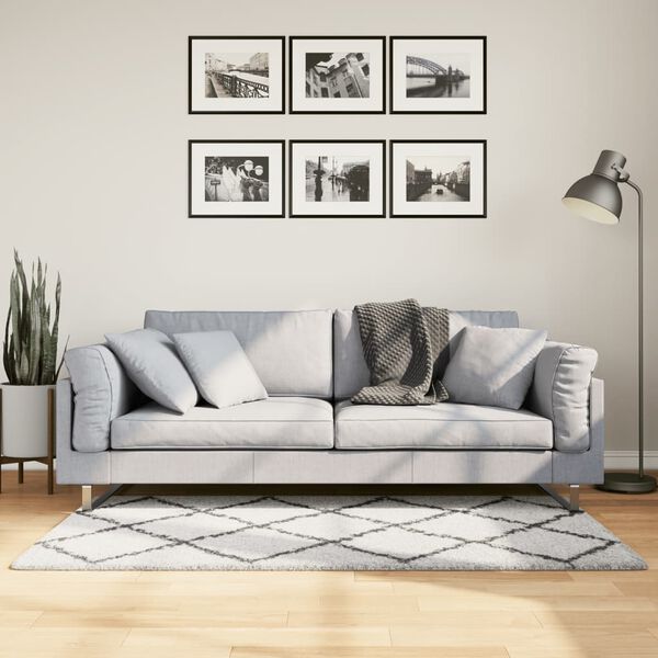 vidaXL Ryamatta PAMPLONA l&aring;ng lugg modern gr&auml;ddvit & svart 80x150 cm