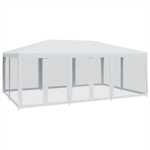 vidaXL Partyt&auml;lt med 10 sidov&auml;ggar i n&auml;t 6x4 m HDPE vit