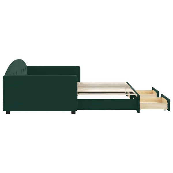 vidaXL Dagb&auml;dd utdragbar med l&aring;dor m&ouml;rkgr&ouml;n 100x200 cm sammet