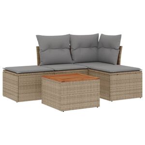 vidaXL Soffgrupp f&ouml;r tr&auml;dg&aring;rden med dynor 5 delar beige konstrotting