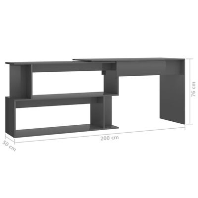 vidaXL Skrivbord hörn grå högglans 200x50x76 cm konstruerat trä