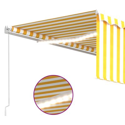 vidaXL Manuell markis med rullgardin & LED 4x3 m gul och vit