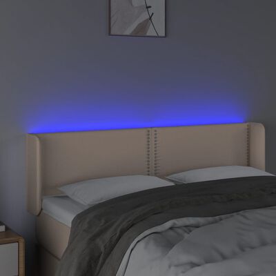 vidaXL Sänggavel LED cappuccino 147x16x78/88 cm konstläder