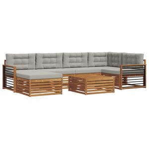 vidaXL Utomhussoffset med kudde 7 pcs Naturlig och Ljus Gr&aring;