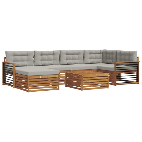 vidaXL Utomhussoffset med kudde 7 pcs Naturlig och Ljus Gr&aring;