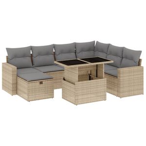 vidaXL Matgrupp f&ouml;r tr&auml;dg&aring;rden med dynor 8 delar beige konstrotting