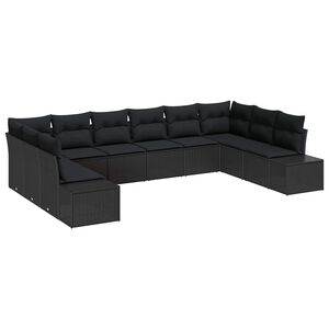 vidaXL Tr&auml;dg&aring;rdsoffset 10 st 9-Antal sittplatser Svart Polyrattan