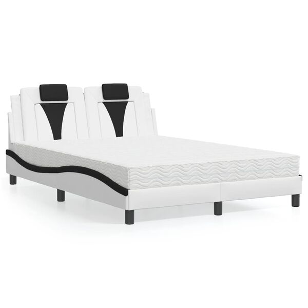 vidaXL Bed "Viana" with Mattress White and Black 140x200 cm Faux Leather