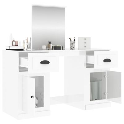 vidaXL Sminkbord med spegel vit högglans 130x50x132,5 cm
