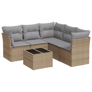 vidaXL Soffgrupp f&ouml;r tr&auml;dg&aring;rden med dynor 6 delar beige konstrotting