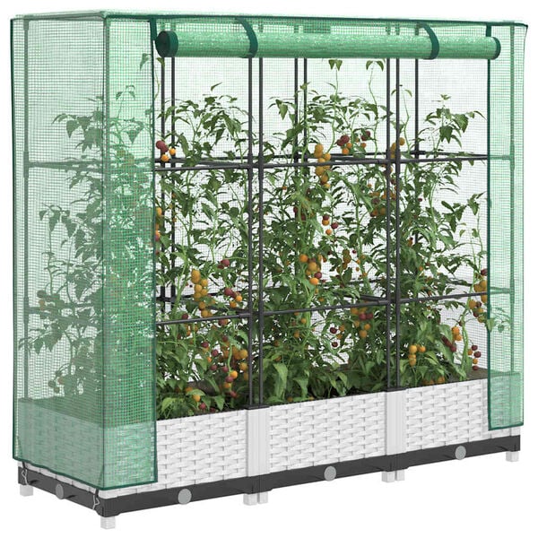 vidaXL Odlingsl&aring;da med v&auml;xthus&ouml;verdrag rottinglook 120x40x123 cm