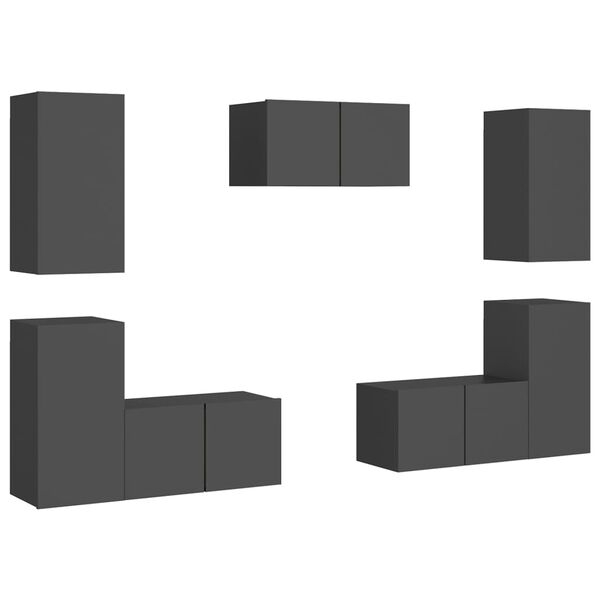 vidaXL Tv-sk&aring;p 7 delar gr&aring; konstruerat tr&auml;