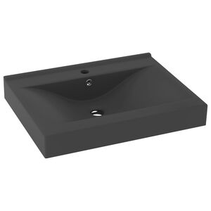 vidaXL Lyxigt handfat med kranh&aring;l matt m&ouml;rkgr&aring; 60x46 cm keramik