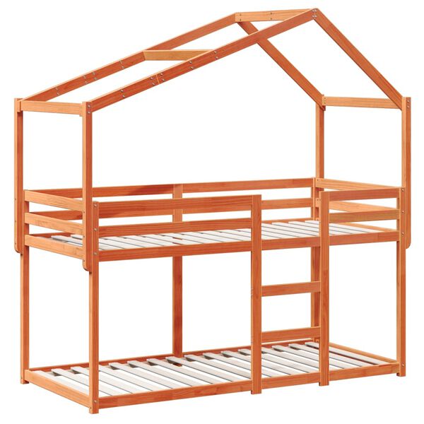 vidaXL Våningssäng med tak vaxad brun 75x190 cm massiv furu