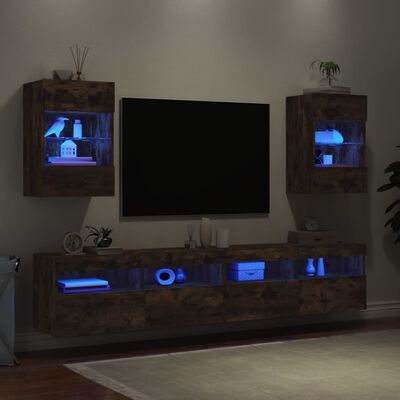 vidaXL Väggmonterade tv-bänkar LED 2 st rökfärgad ek 40x30x60,5 cm