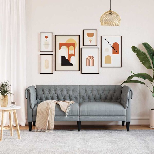 vidaXL Chesterfieldsoffa 2-sits ljusgr&aring; tyg