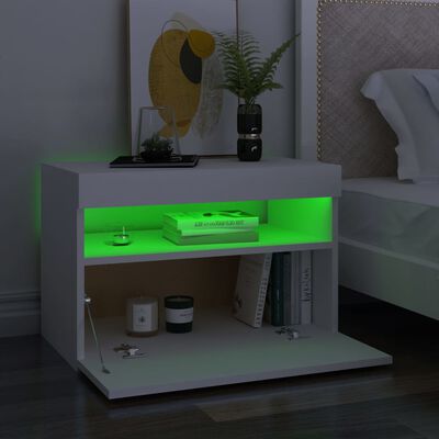 vidaXL Sängbord med LED-belysning vit 60x35x40 cm konstruerat trä