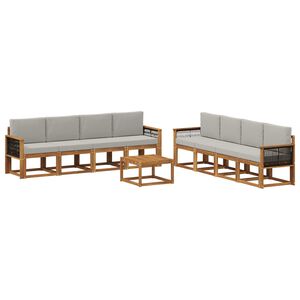 vidaXL Utomhussoffset med kudde 7 pcs Naturlig och ljusgr&aring;