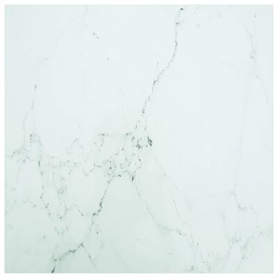 vidaXL Bordsskiva vit 80x80 cm 6 mm härdat glas med marmortextur