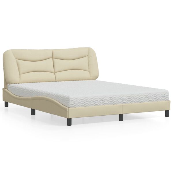 vidaXL Bed with Mattress "Hvar" Cream 160x200 cm Fabric