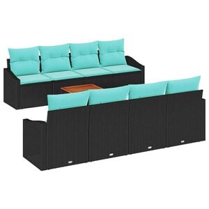 vidaXL Tr&auml;dg&aring;rdsoffset med kudde 9 pcs Svart konstrotting