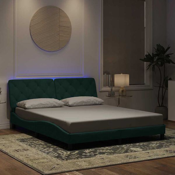 vidaXL Bed Frame with LED without Mattress Dark Green 160x200 cm Velvet