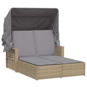 vidaXL Dubbel sols&auml;ng med tak och dynor mixbeige konstrotting
